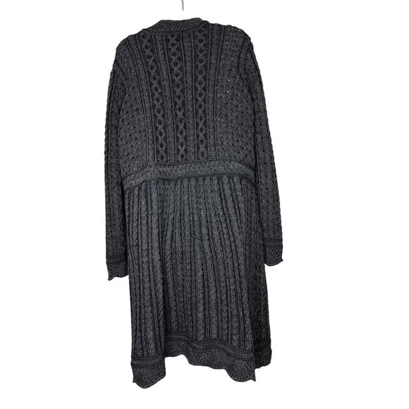 Aran Crafts Leitrim Long Button Charcoal Merino Wool Sweater Coat Size XL - Picture 3 of 7